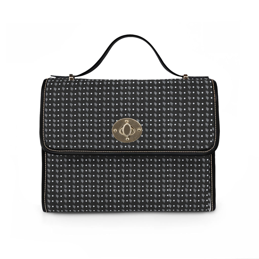 Waterproof Canvas Tote Bag — Black Houndstooth Pattern Shoulder Purse