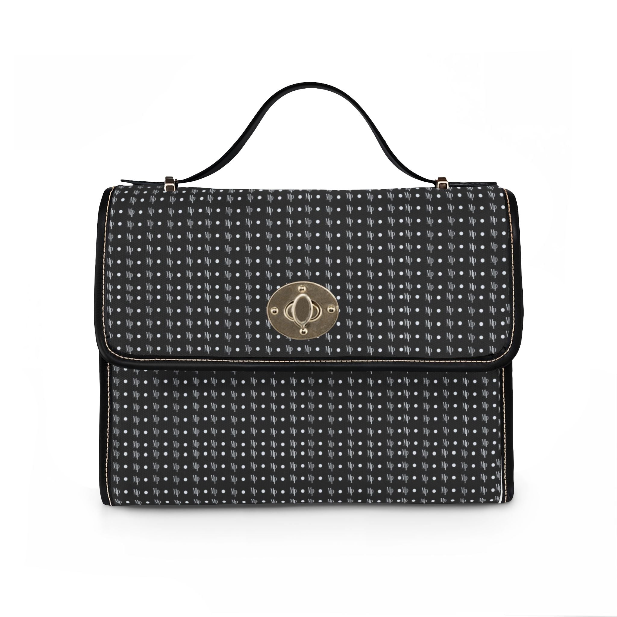 Waterproof Canvas Tote Bag — Black Houndstooth Pattern Shoulder Purse