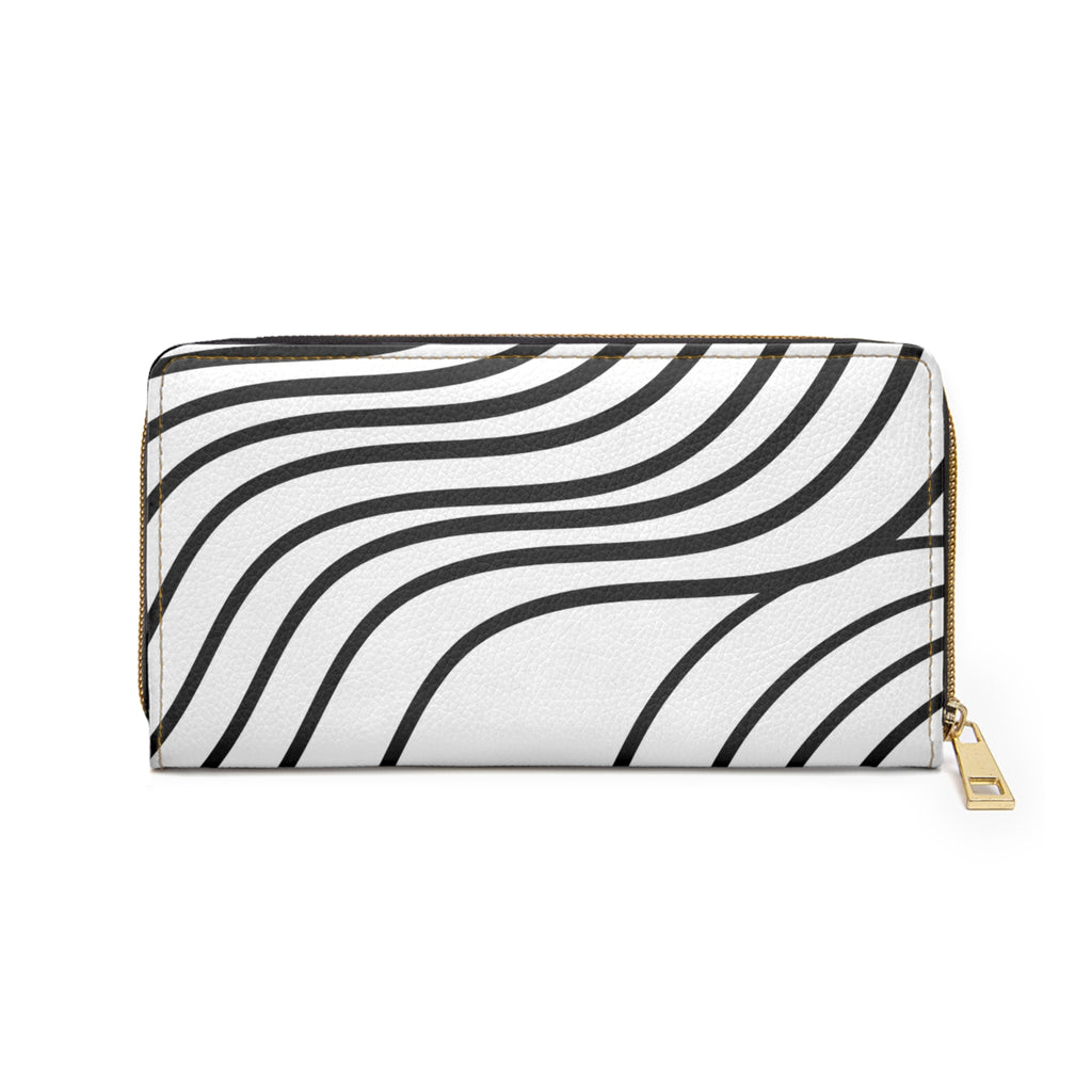 Zipper Wallet — Minimal Black & White Wave Pattern Leather Zip Wallet