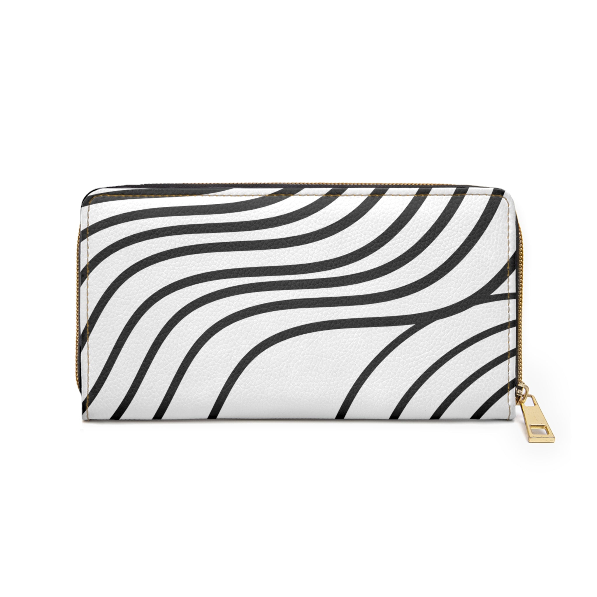 Zipper Wallet — Minimal Black & White Wave Pattern Leather Zip Wallet
