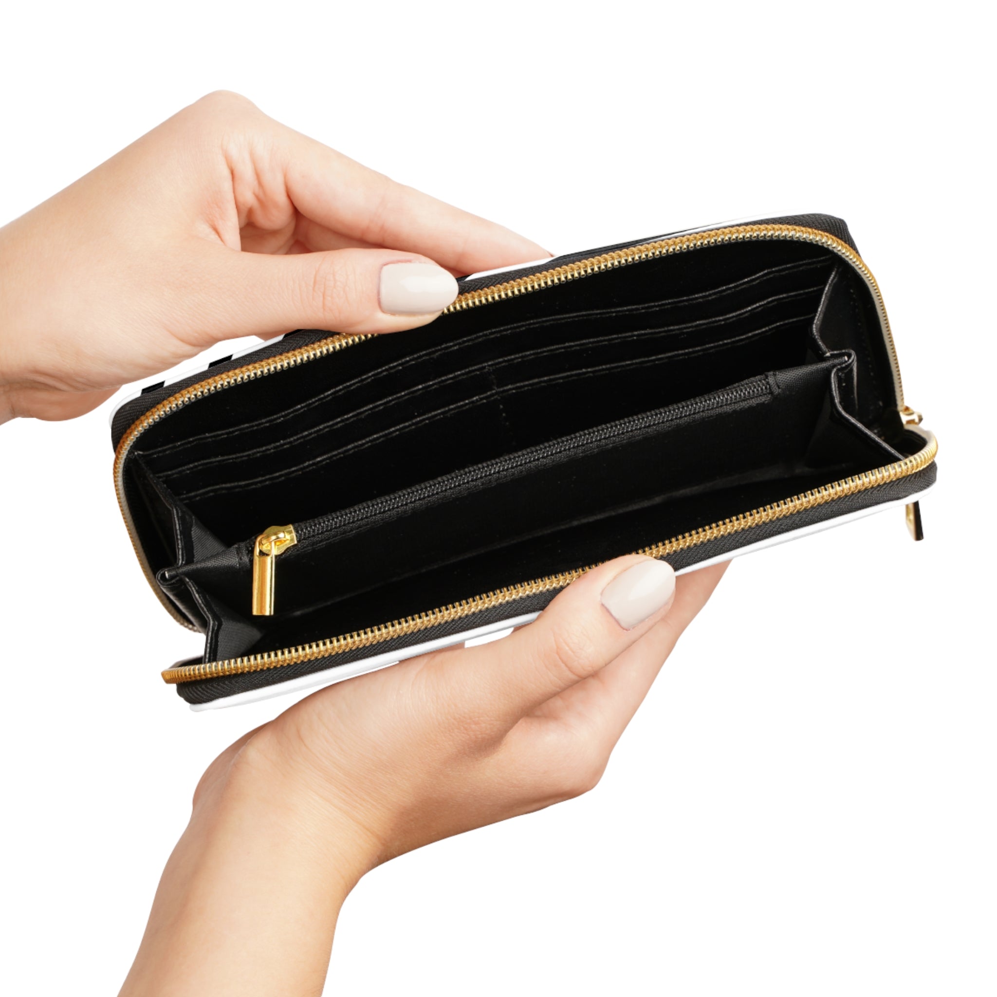 Zipper Wallet — Minimal Black & White Wave Pattern Leather Zip Wallet