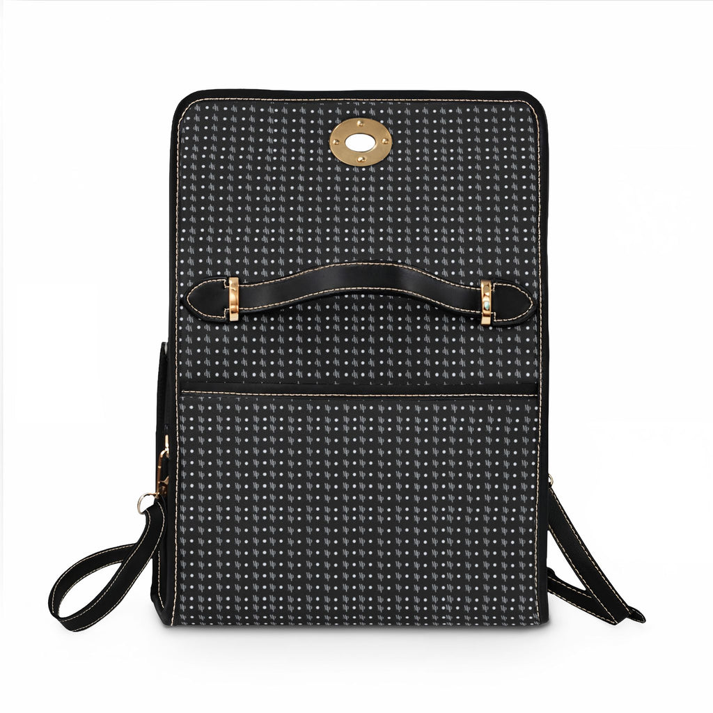 Waterproof Canvas Tote Bag — Black Houndstooth Pattern Shoulder Purse