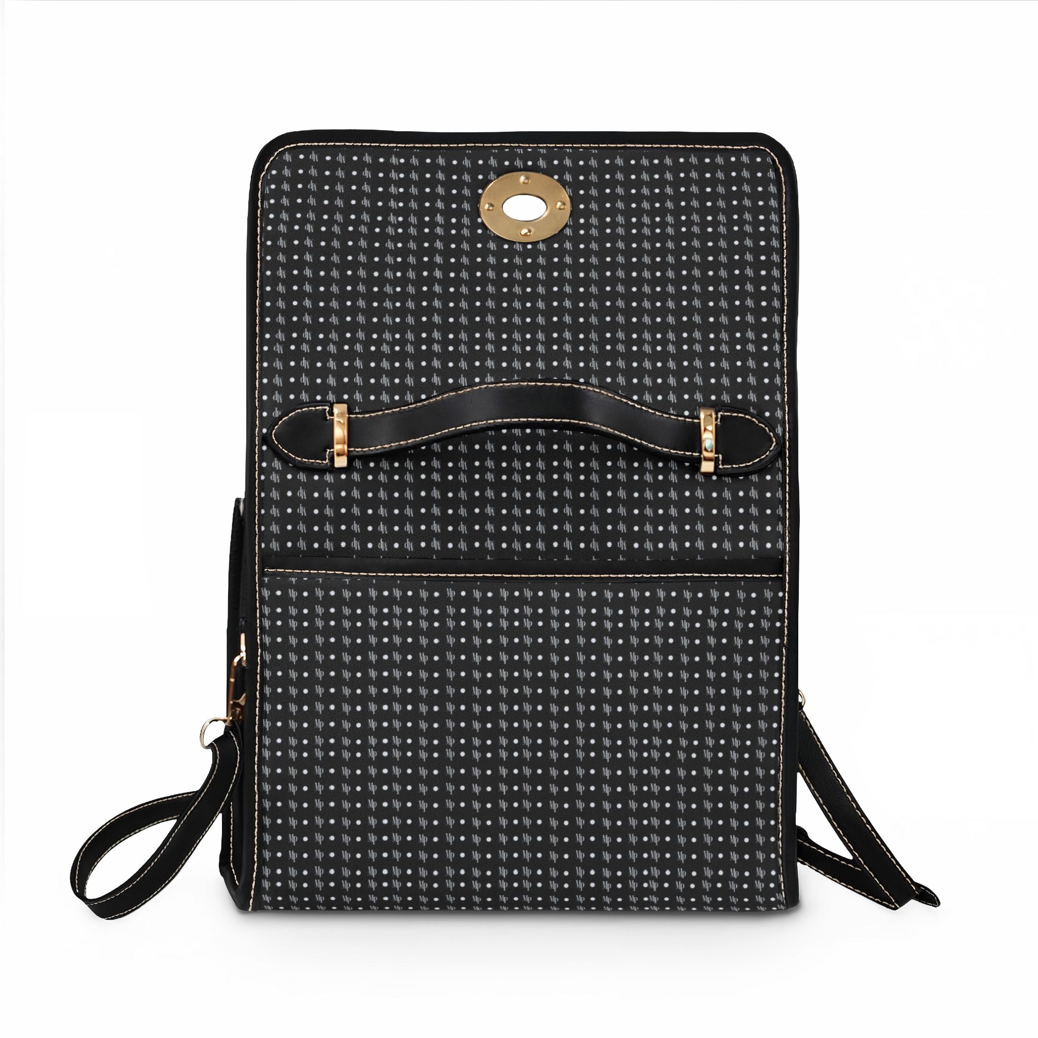 Waterproof Canvas Tote Bag — Black Houndstooth Pattern Shoulder Purse